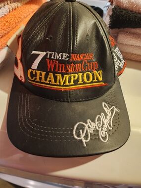 7 Time Winston Cup Champion NASCAR Black Leather Cap